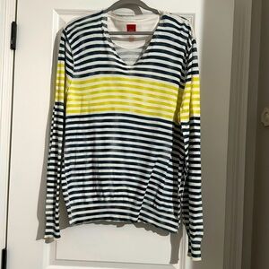 Saks Fifth Avenue Red Edition Mens Cotton V neck Sweater Blue Striped L